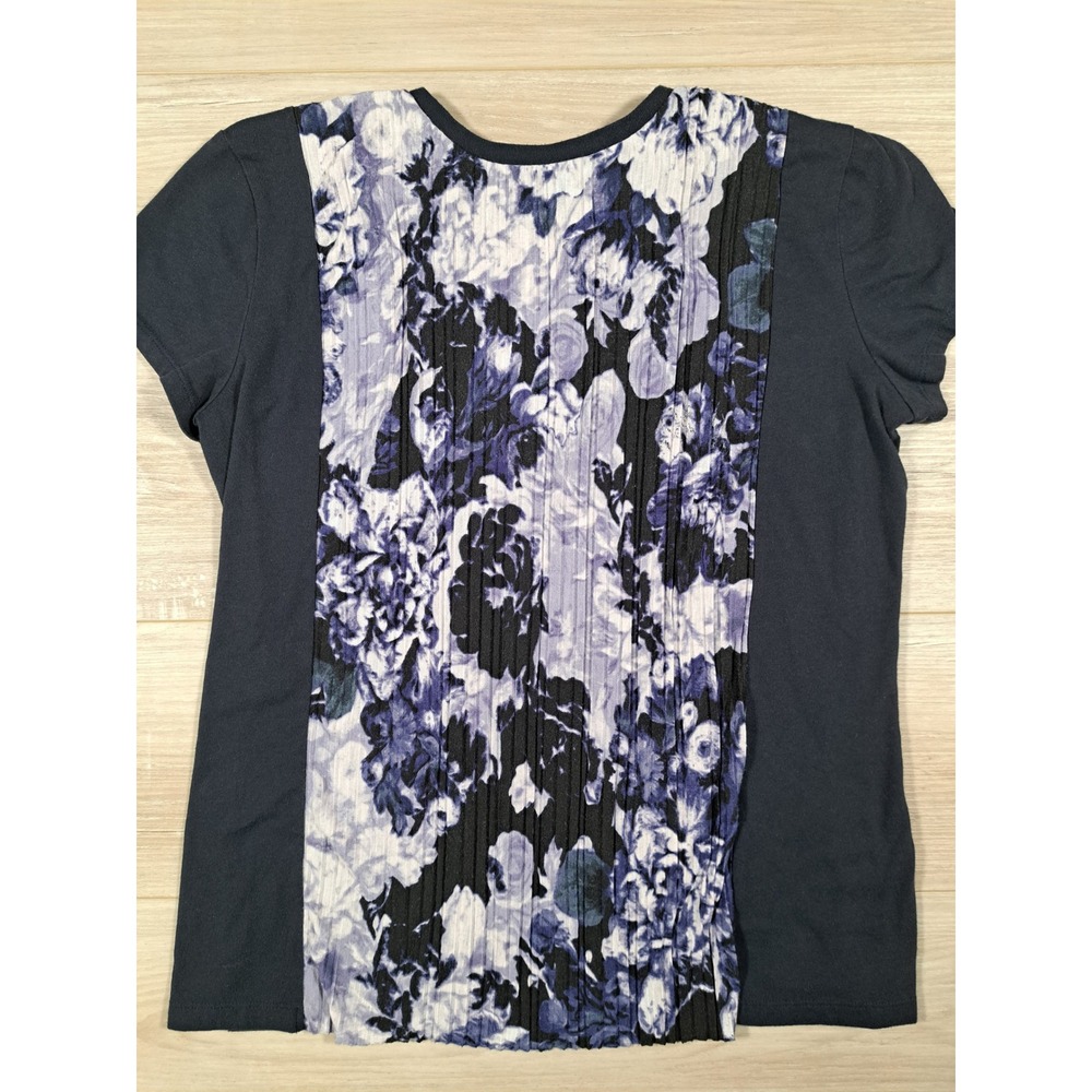 Simply Vera Vera Wang Navy Floral Pleated Front Tie Back Top Womens Medium - Picture 3 of 8